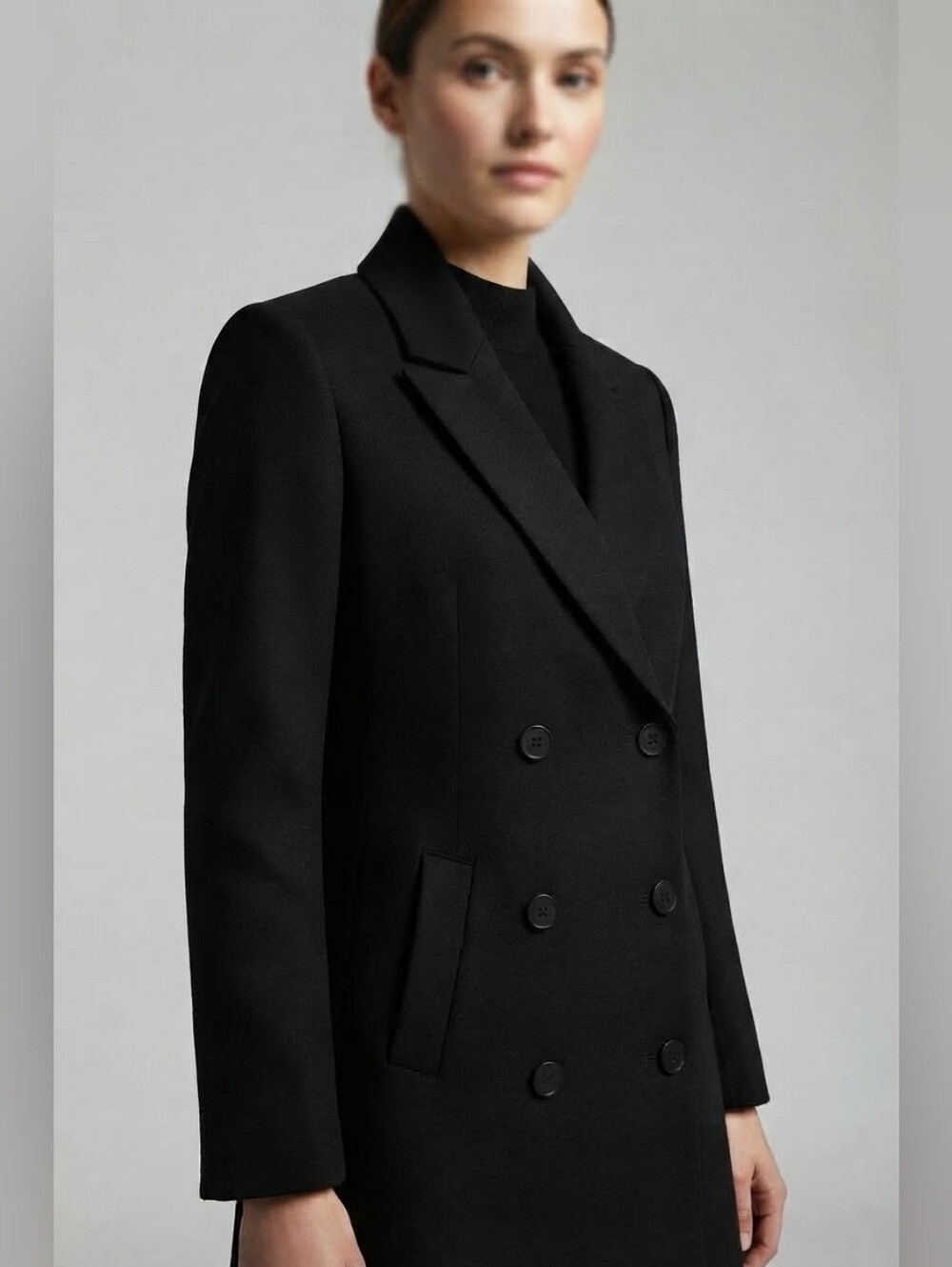 Frank And Oak Women’s Black Double-Breasted Longline Blazer – Size XS